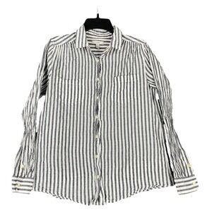J Crew Shirt‎ Womens 10 Navy Blue Striped Button Up Long Sleeve Preppy Classic